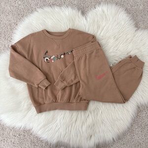 Nike Kids Tan Sweats set with Pink Logo
